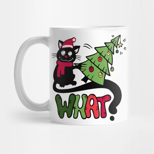 Funny Naughty Black Cat Pushing Christmas Tree Over Cat What by D'store Hesti Production